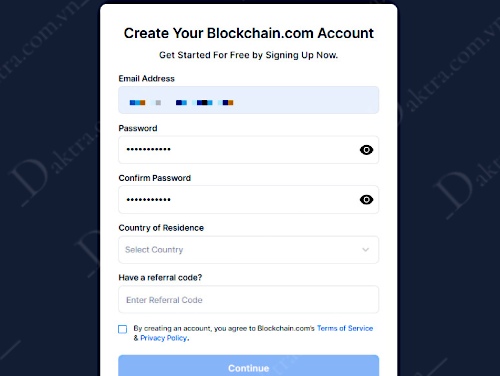 Điền thông tin tạo ví Blockchain